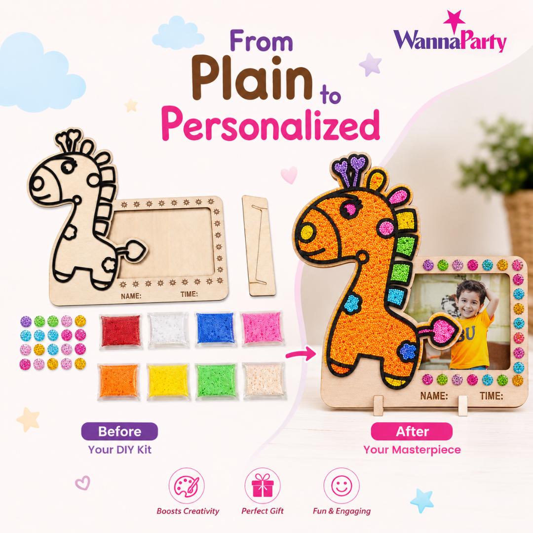 Giraffe DIY Photo Frame Kit - Soft Sand Clay Painting Art | Wanna Party - Image 4