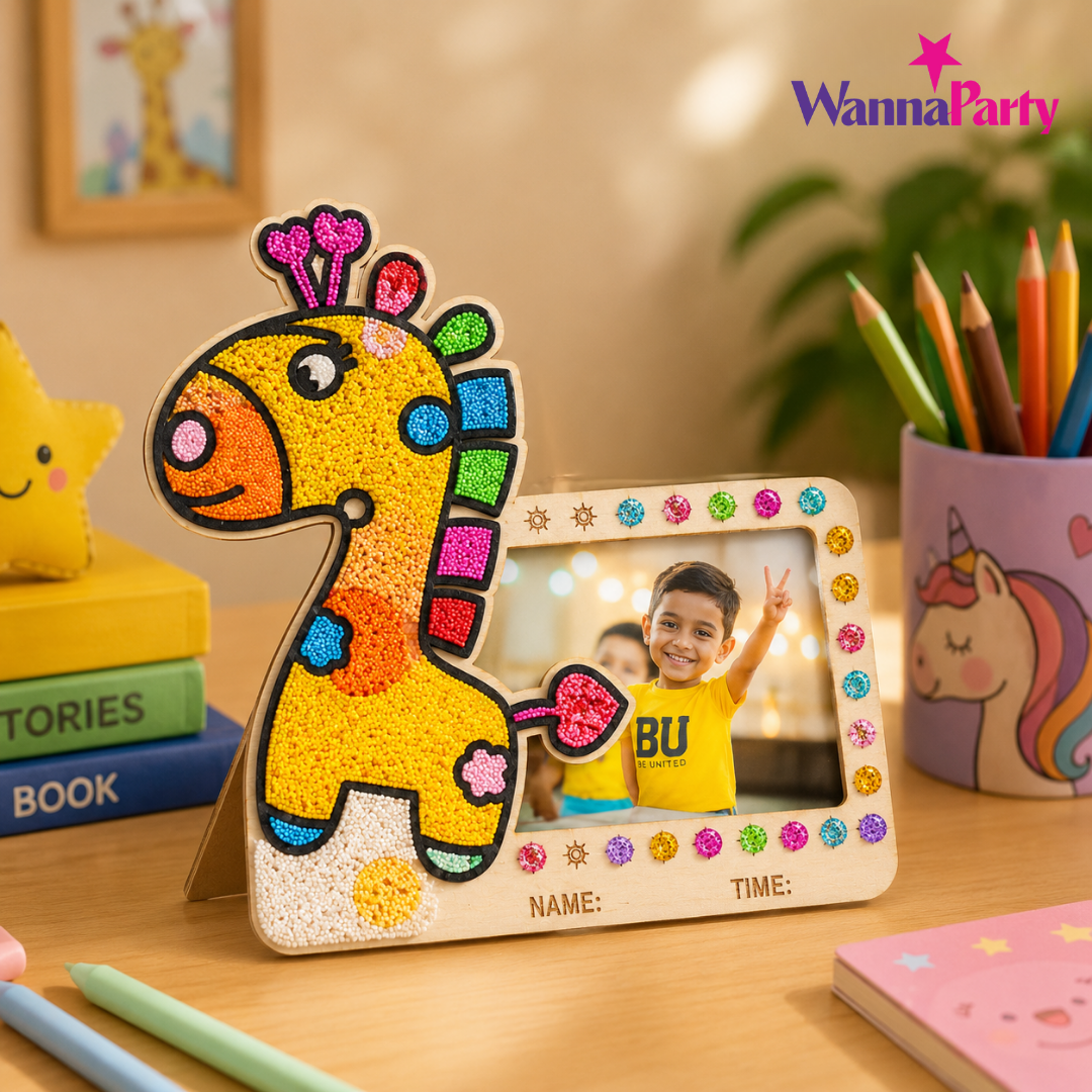Giraffe DIY Photo Frame Kit - Soft Sand Clay Painting Art | Wanna Party - Image 6