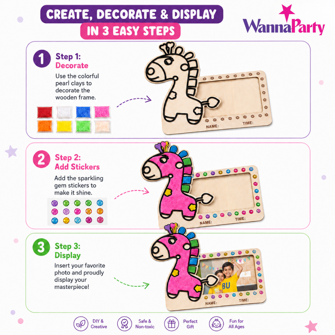 Giraffe DIY Photo Frame Kit - Soft Sand Clay Painting Art | Wanna Party - Image 9