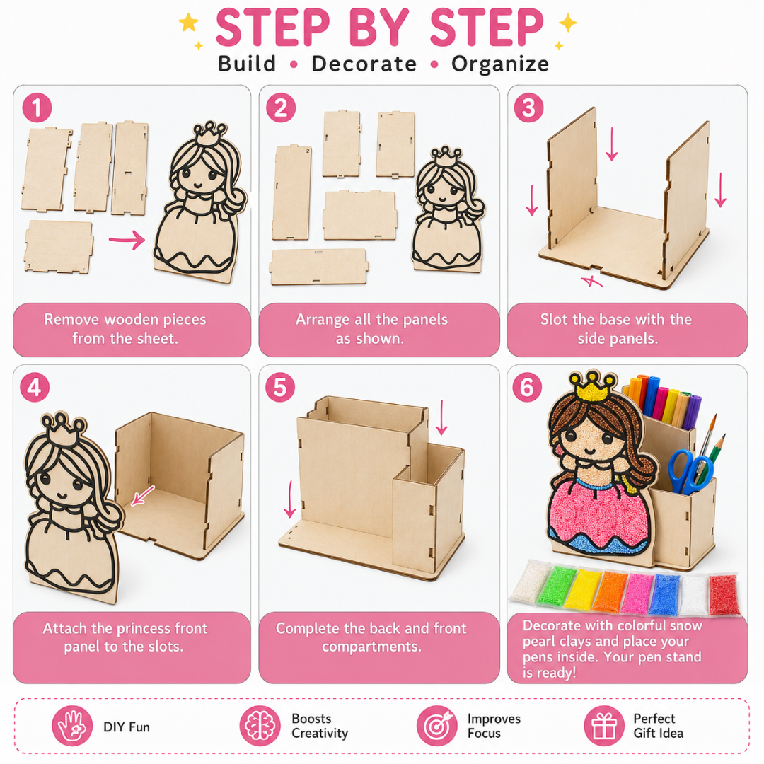 Princess DIY Pen Stand Kit - Clay Painting Craft for Girls | Wanna Party - Image 8