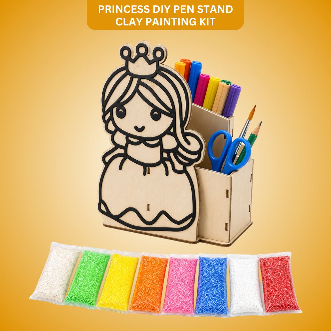 Princess DIY Pen Stand Kit - Clay Painting Craft for Girls | Wanna Party - Image 1