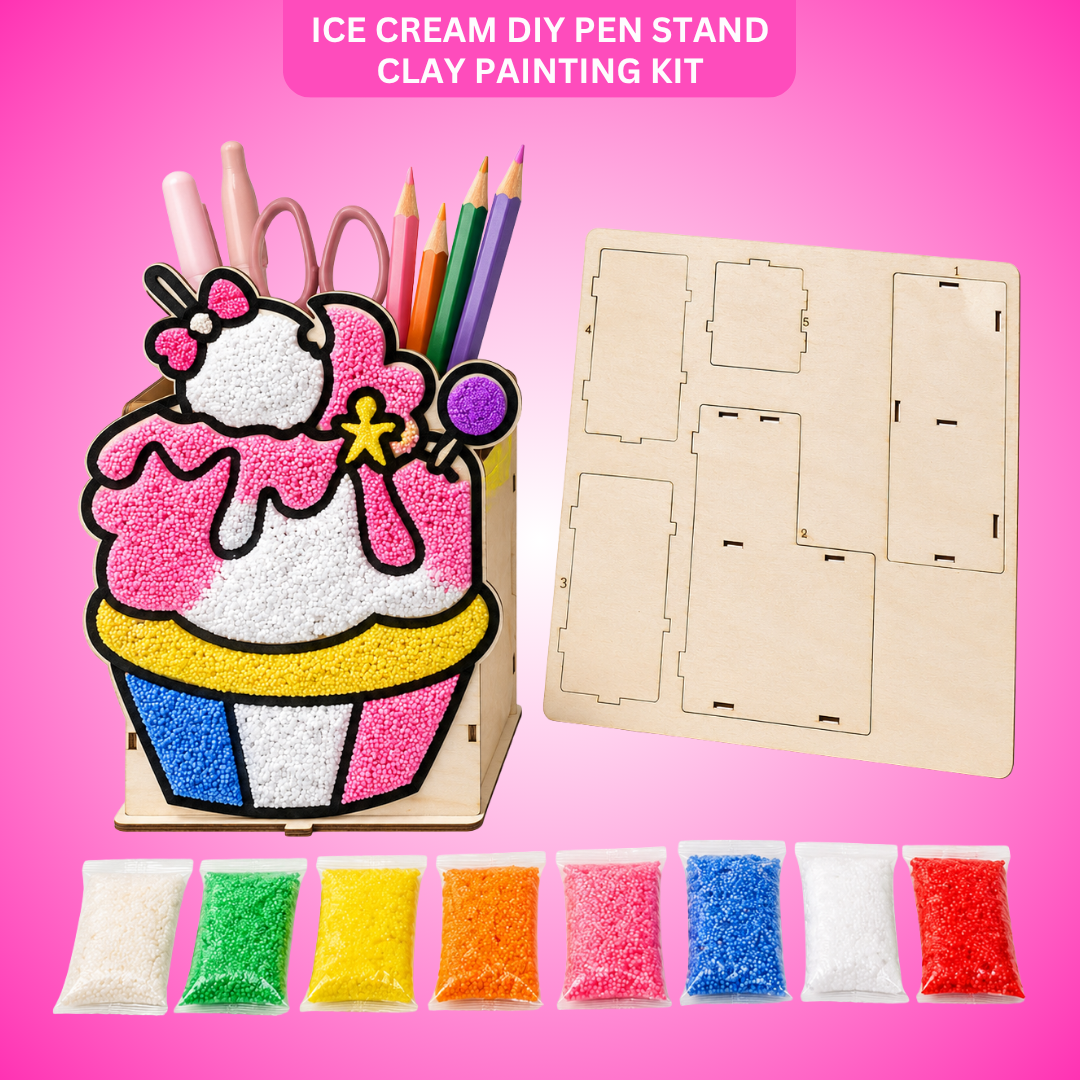 Ice Cream DIY Pen Stand Kit - Clay Painting Craft for Kids | Wanna Party - Image 1
