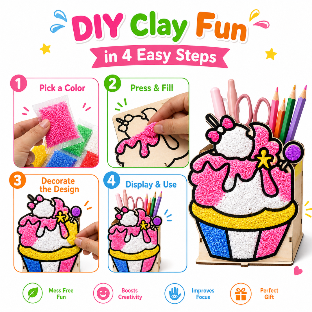 Ice Cream DIY Pen Stand Kit - Clay Painting Craft for Kids | Wanna Party - Image 6