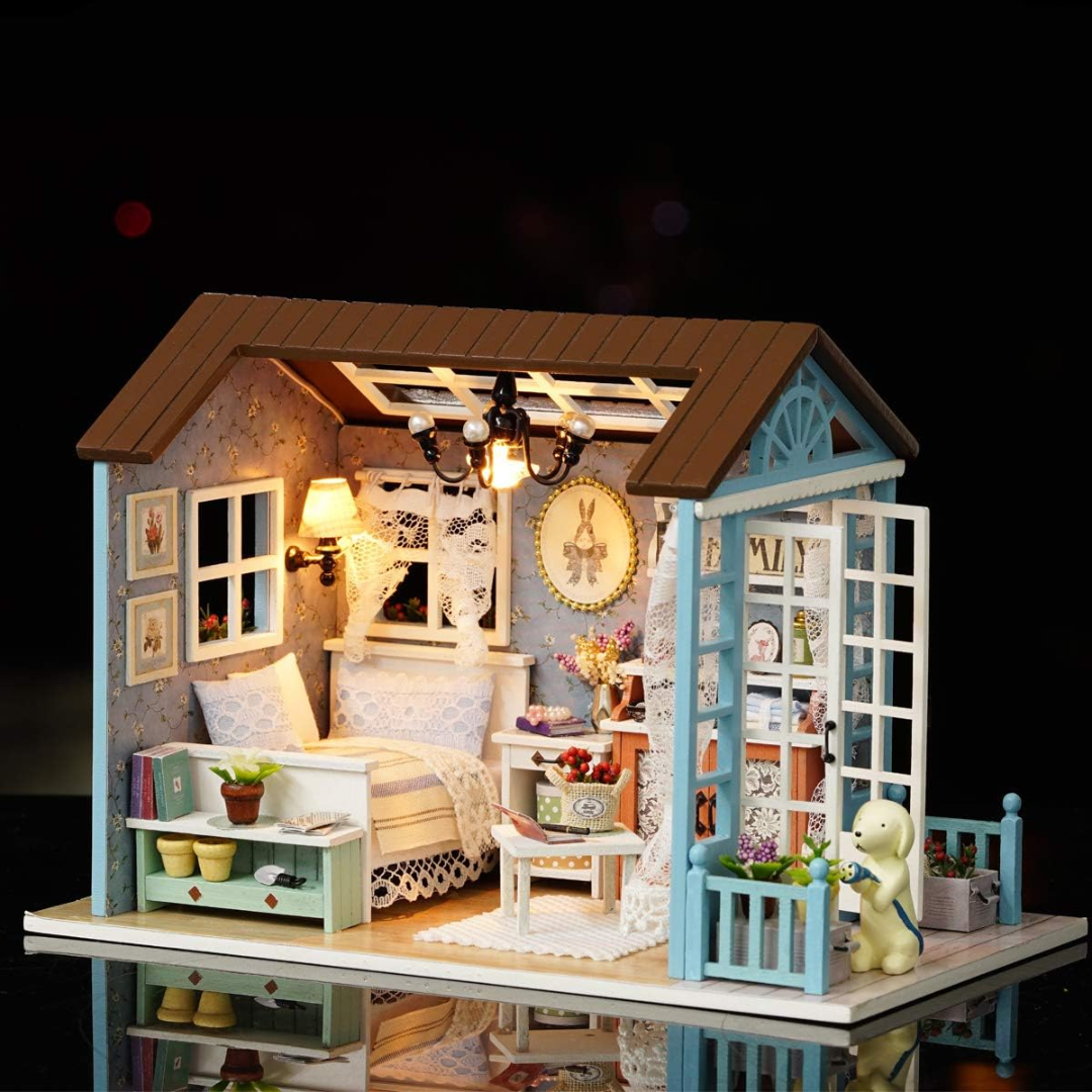 DIY Miniature House Kit, 1:24 Scale Wooden Mini Doll House Accessories with Furniture for Kids Teens Adults (Forest Times)