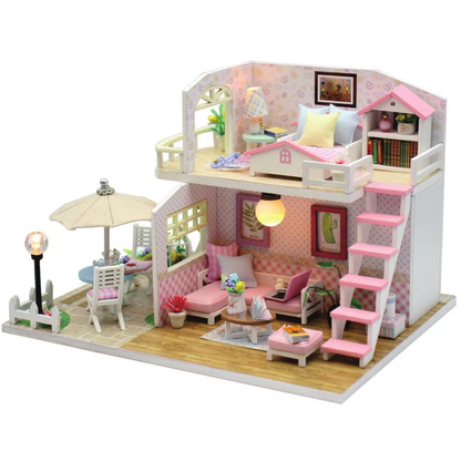 Pink Loft DIY Miniature Dollhouse Kit, Wooden Mini Doll House with Furniture, 2 Floor Room Decor Model Making Craft Kit for Kids Teens Adults, Creative Gift & Display Set