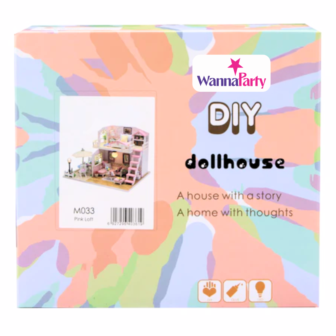 Pink Loft DIY Miniature Dollhouse Kit, Wooden Mini Doll House with Furniture, 2 Floor Room Decor Model Making Craft Kit for Kids Teens Adults, Creative Gift & Display Set