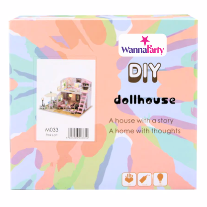 Pink Loft DIY Miniature Dollhouse Kit, Wooden Mini Doll House with Furniture, 2 Floor Room Decor Model Making Craft Kit for Kids Teens Adults, Creative Gift & Display Set