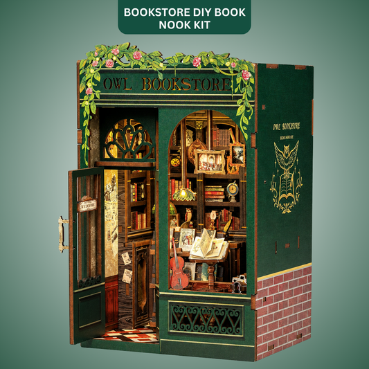 Bookstore DIY Book Nook Kit, 3D Wooden Miniature House Puzzle, Bookshelf Insert Decor with Cozy Library Scene, Craft Building Kit for Adults & Teens 14+, Creative Room Decoration Gift