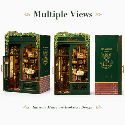 Bookstore DIY Book Nook Kit, 3D Wooden Miniature House Puzzle, Bookshelf Insert Decor with Cozy Library Scene, Craft Building Kit for Adults & Teens 14+, Creative Room Decoration Gift