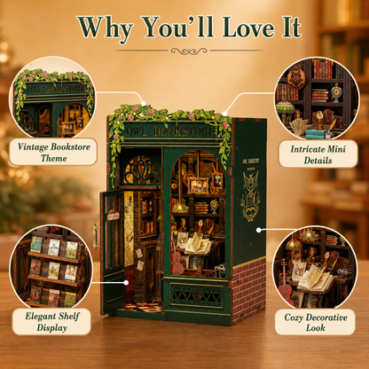 Bookstore DIY Book Nook Kit, 3D Wooden Miniature House Puzzle, Bookshelf Insert Decor with Cozy Library Scene, Craft Building Kit for Adults & Teens 14+, Creative Room Decoration Gift