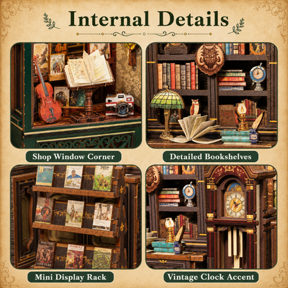 Bookstore DIY Book Nook Kit, 3D Wooden Miniature House Puzzle, Bookshelf Insert Decor with Cozy Library Scene, Craft Building Kit for Adults & Teens 14+, Creative Room Decoration Gift