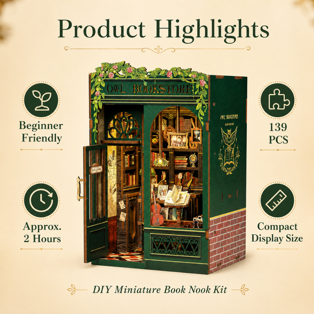 Bookstore DIY Book Nook Kit, 3D Wooden Miniature House Puzzle, Bookshelf Insert Decor with Cozy Library Scene, Craft Building Kit for Adults & Teens 14+, Creative Room Decoration Gift