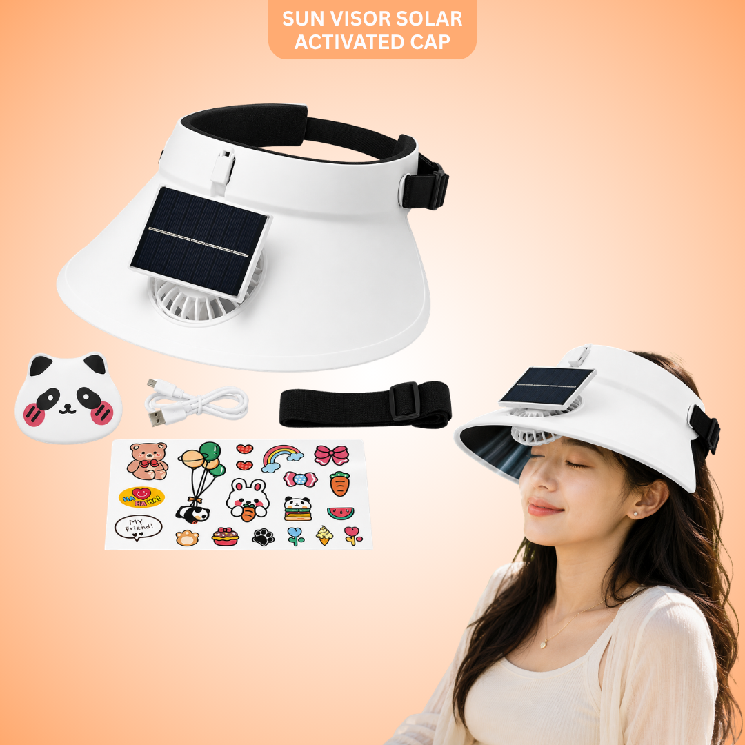 SunWiser White Hat with Fan - USB Solar Powered Summer Cap | Wanna Party - Image 1
