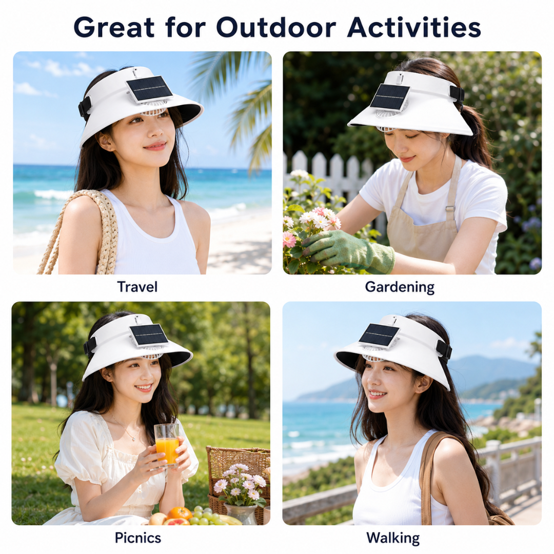 SunWiser White Hat with Fan - USB Solar Powered Summer Cap | Wanna Party - Image 10
