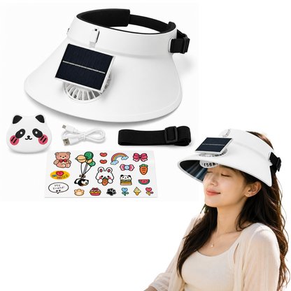 SunWiser White Hat with Fan - USB Solar Powered Summer Cap | Wanna Party - Image 2