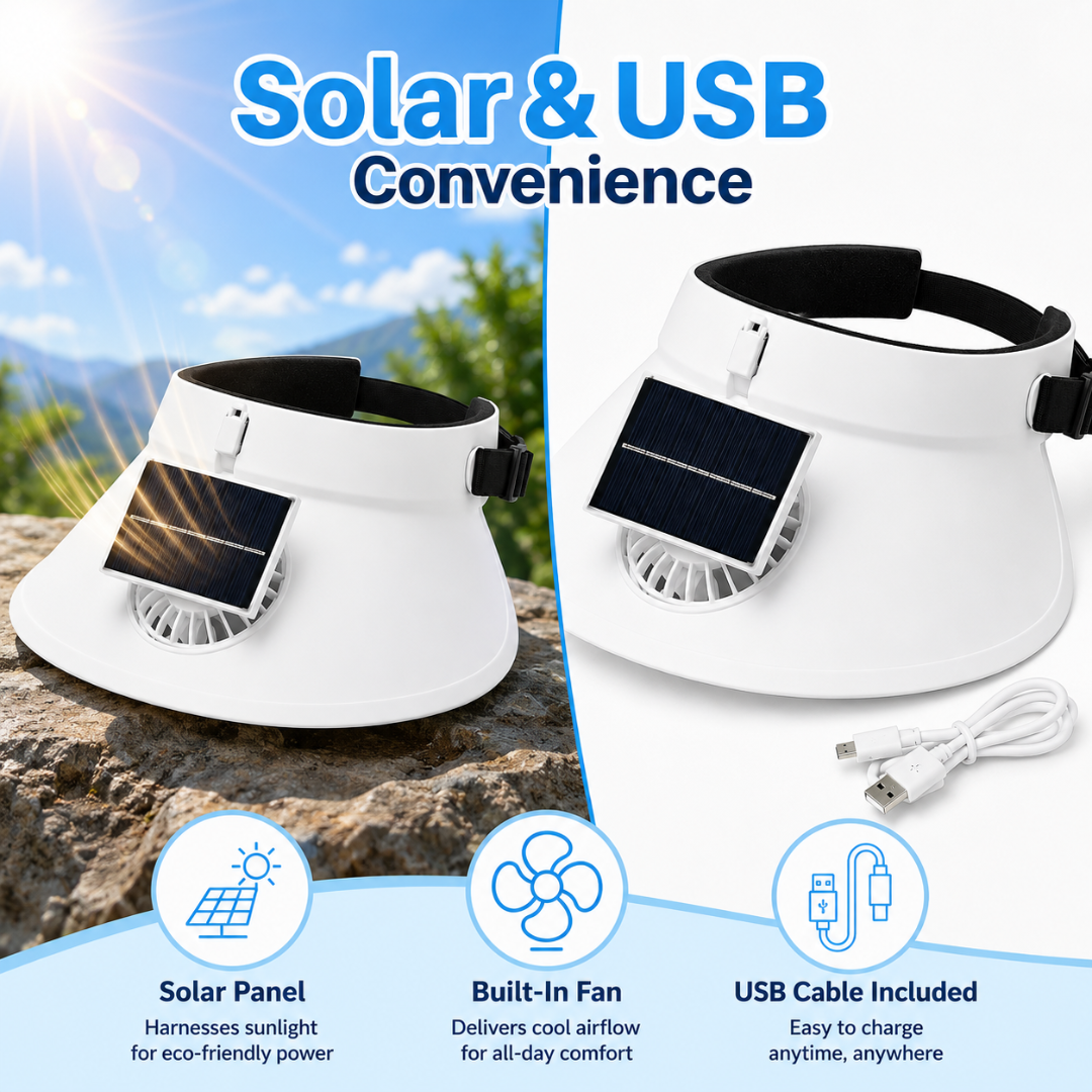 SunWiser White Hat with Fan - USB Solar Powered Summer Cap | Wanna Party - Image 5