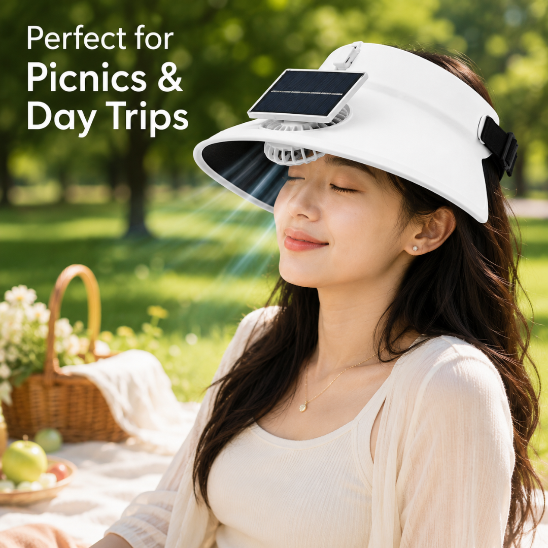 SunWiser White Hat with Fan - USB Solar Powered Summer Cap | Wanna Party - Image 8