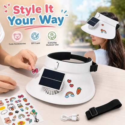 SunWiser White Hat with Fan - USB Solar Powered Summer Cap | Wanna Party - Image 9