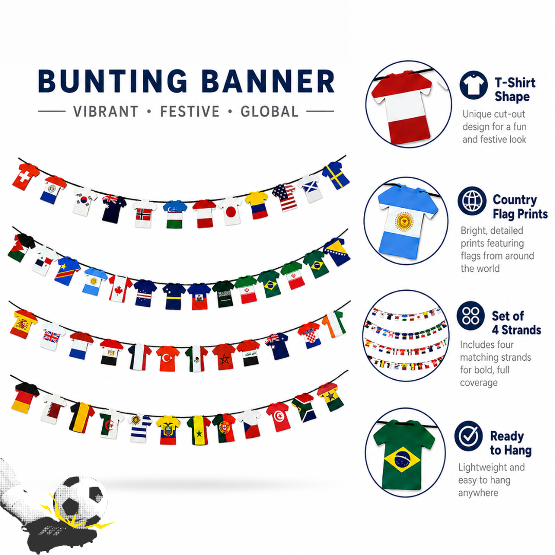 World Cup Soccer Flag Bunting Banner - Set of 4