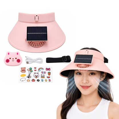 Sun Visor Pink Hat with Fan USB and Solar Powered |Wide Brim Hat with Built in Fan | Beat The Heat Cool Picnic or Disney Park Fans | UPF 50+ UV Protection, Lightweight Summer Cap for Beach, Travel, Gardening, Sports & Outdoor Use