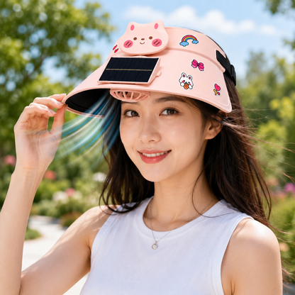 Sun Visor Pink Hat with Fan USB and Solar Powered |Wide Brim Hat with Built in Fan | Beat The Heat Cool Picnic or Disney Park Fans | UPF 50+ UV Protection, Lightweight Summer Cap for Beach, Travel, Gardening, Sports & Outdoor Use