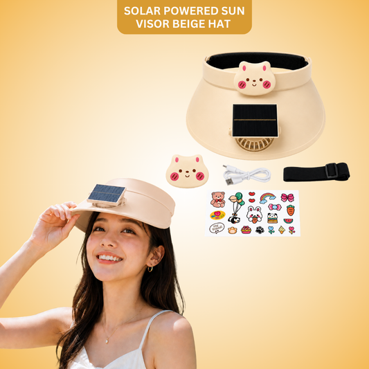 Sun Visor Beige Hat with Fan USB and Solar Powered |Wide Brim Hat with Built in Fan | Beat The Heat Cool Picnic or Disney Park Fans | UPF 50+ UV Protection, Lightweight Summer Cap for Beach, Travel, Gardening, Sports & Outdoor Use