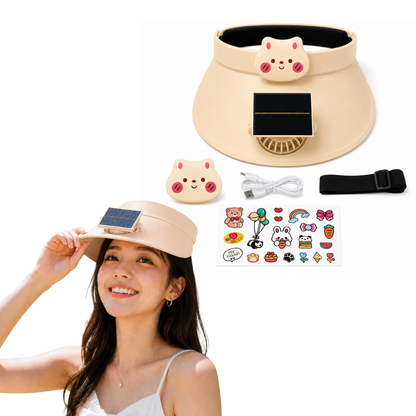 Sun Visor Beige Hat with Fan USB and Solar Powered |Wide Brim Hat with Built in Fan | Beat The Heat Cool Picnic or Disney Park Fans | UPF 50+ UV Protection, Lightweight Summer Cap for Beach, Travel, Gardening, Sports & Outdoor Use