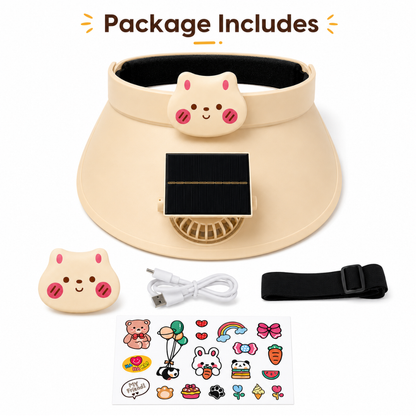 Sun Visor Beige Hat with Fan USB and Solar Powered |Wide Brim Hat with Built in Fan | Beat The Heat Cool Picnic or Disney Park Fans | UPF 50+ UV Protection, Lightweight Summer Cap for Beach, Travel, Gardening, Sports & Outdoor Use