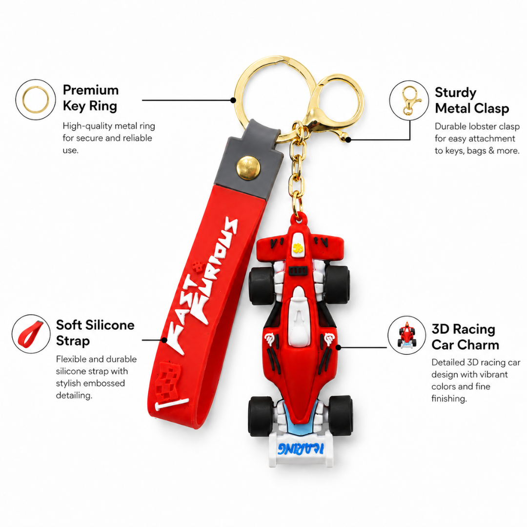 Ferrari Car Shaped Keychain - Racing Theme Bag Charm | Wanna Party - Image 3