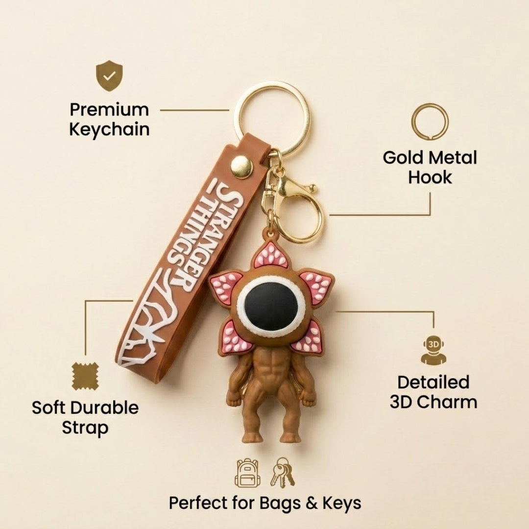 Stranger Things Demogorgon Keychain Brown - Flower Bag Charm | Wanna Party - Image 3