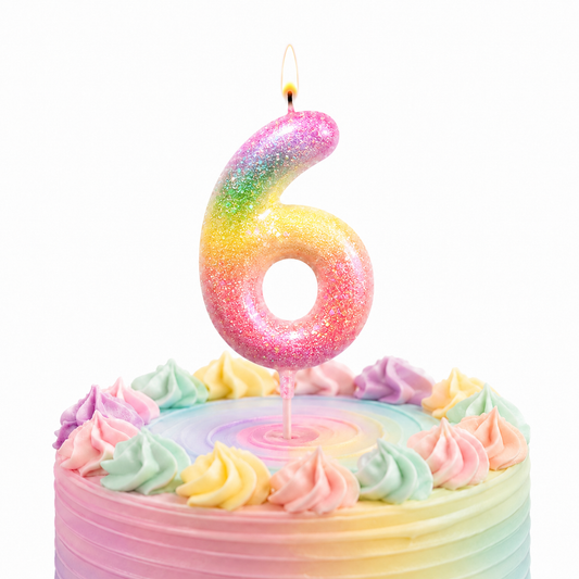 Three Color Gradient Glitter Candle Number 6