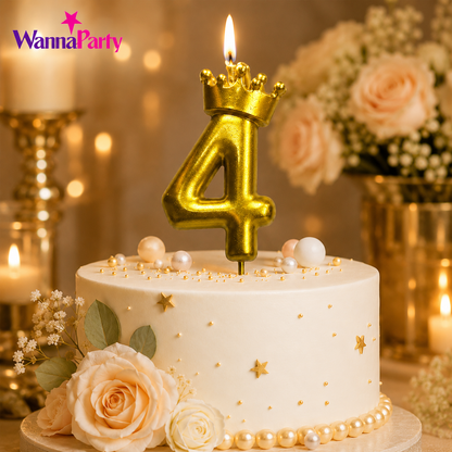 Golden Crown Candle Number 4 | Metallic Finish | Medium Size