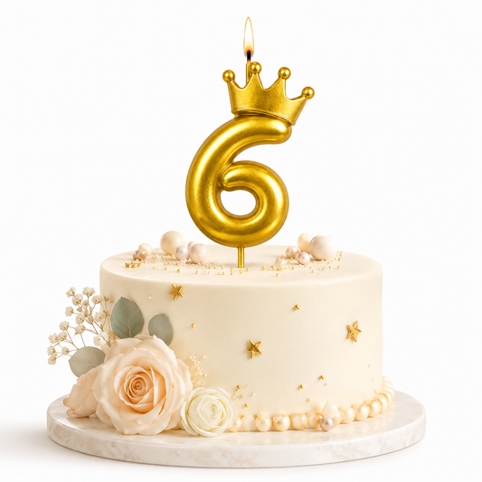 Golden Crown Candle Number 5 | Metallic Finish | Medium Size