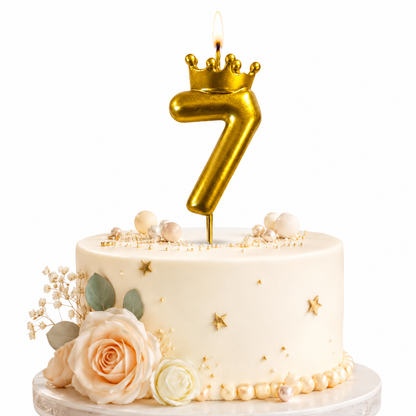 Golden Crown Candle Number 7 | Metallic Finish | Medium Size