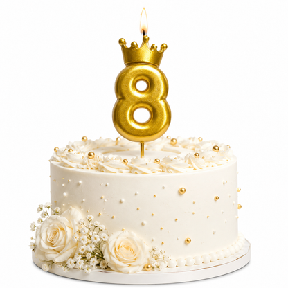 Golden Crown Candle Number 8 | Metallic Finish | Medium Size