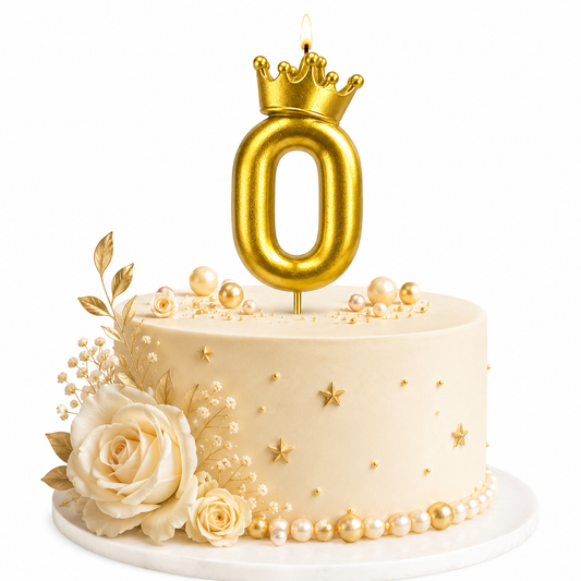 Golden Crown Candle Number 0 | Metallic Finish | Medium Size