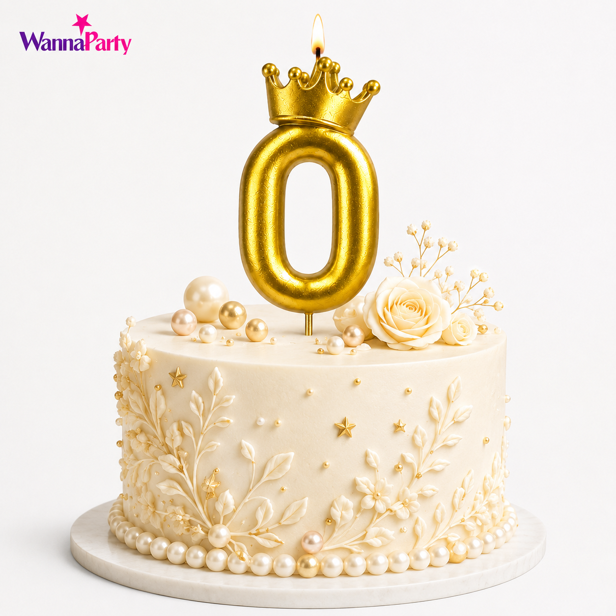 Golden Crown Candle Number 0 | Metallic Finish | Medium Size