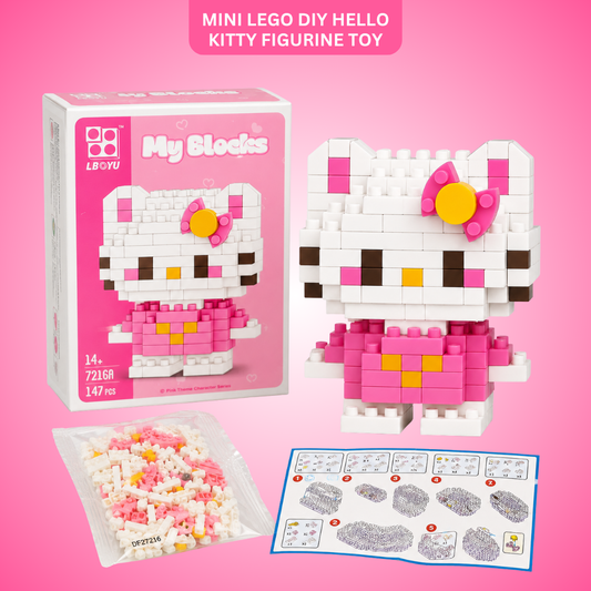 Mini Blocks DIY Hello Kitty Theme Nano Blocks Building Kit, 147 Pcs Kawaii Micro Blocks Character Figure, Collectible Puzzle Toy for Kids,Teens & Adults