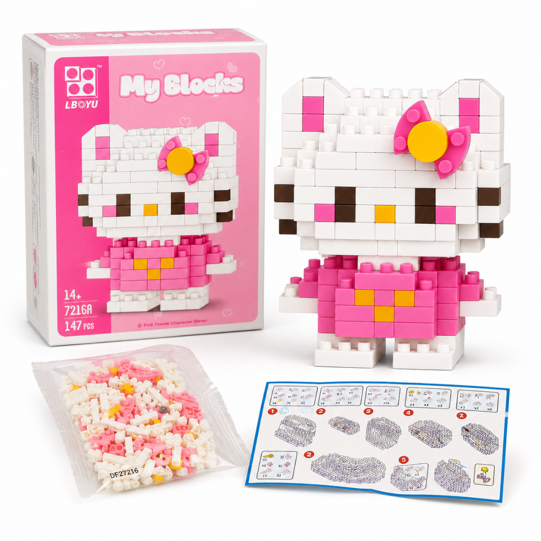 Mini Blocks DIY Hello Kitty Theme Nano Blocks Building Kit, 147 Pcs Kawaii Micro Blocks Character Figure, Collectible Puzzle Toy for Kids,Teens & Adults