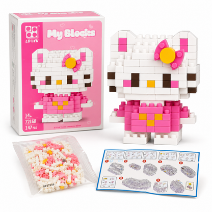 Mini Blocks DIY Hello Kitty Theme Nano Blocks Building Kit, 147 Pcs Kawaii Micro Blocks Character Figure, Collectible Puzzle Toy for Kids,Teens & Adults