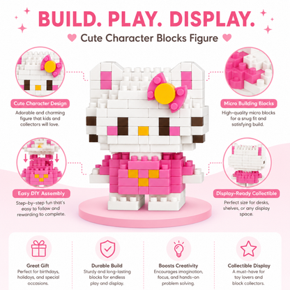 Mini Blocks DIY Hello Kitty Theme Nano Blocks Building Kit, 147 Pcs Kawaii Micro Blocks Character Figure, Collectible Puzzle Toy for Kids,Teens & Adults