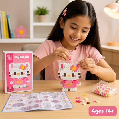 Mini Blocks DIY Hello Kitty Theme Nano Blocks Building Kit, 147 Pcs Kawaii Micro Blocks Character Figure, Collectible Puzzle Toy for Kids,Teens & Adults
