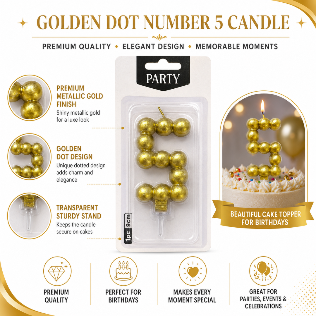 Golden Vector Dots Numerical Candle No. 5