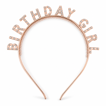 Champagne Gold Birthday Girl Headband with Rhinestone