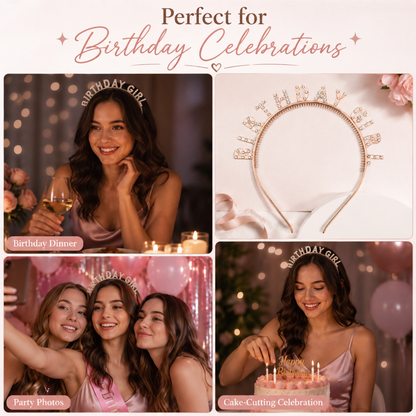 Champagne Gold Birthday Girl Headband with Rhinestone