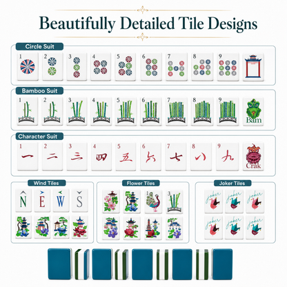 Mahjong Set - Teal Colored Tiles - 4 Layers - 160 Tiles