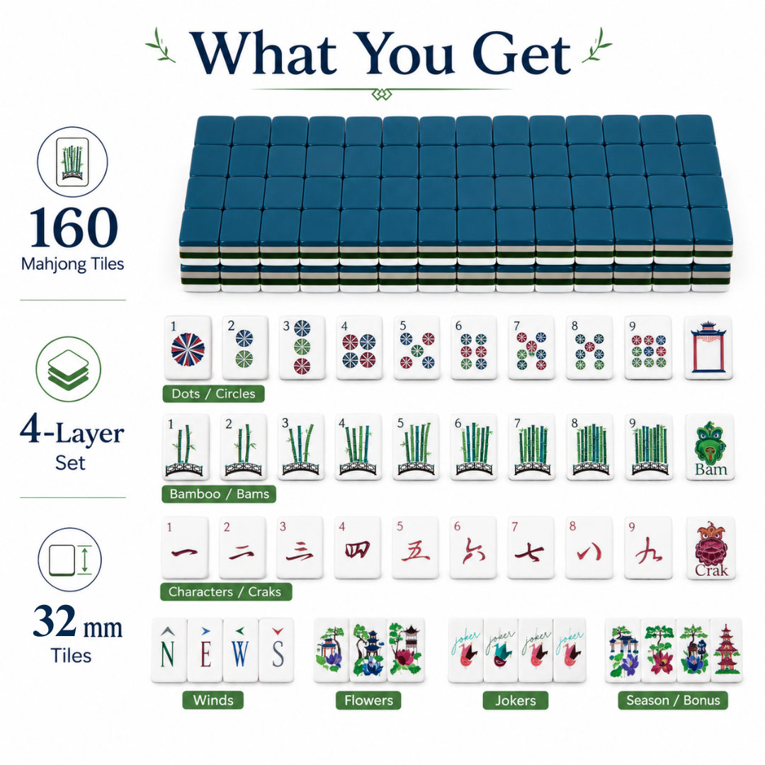 Mahjong Set - Teal Colored Tiles - 4 Layers - 160 Tiles