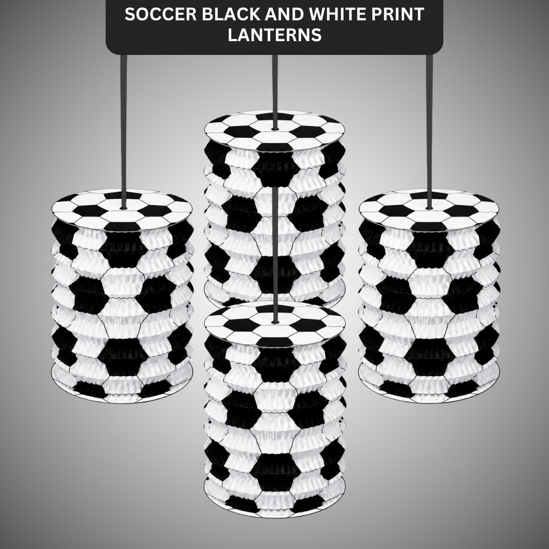 "Soccer Lanterns White and Black 4PC - Football Party Decor | Wanna Party" - Image 1