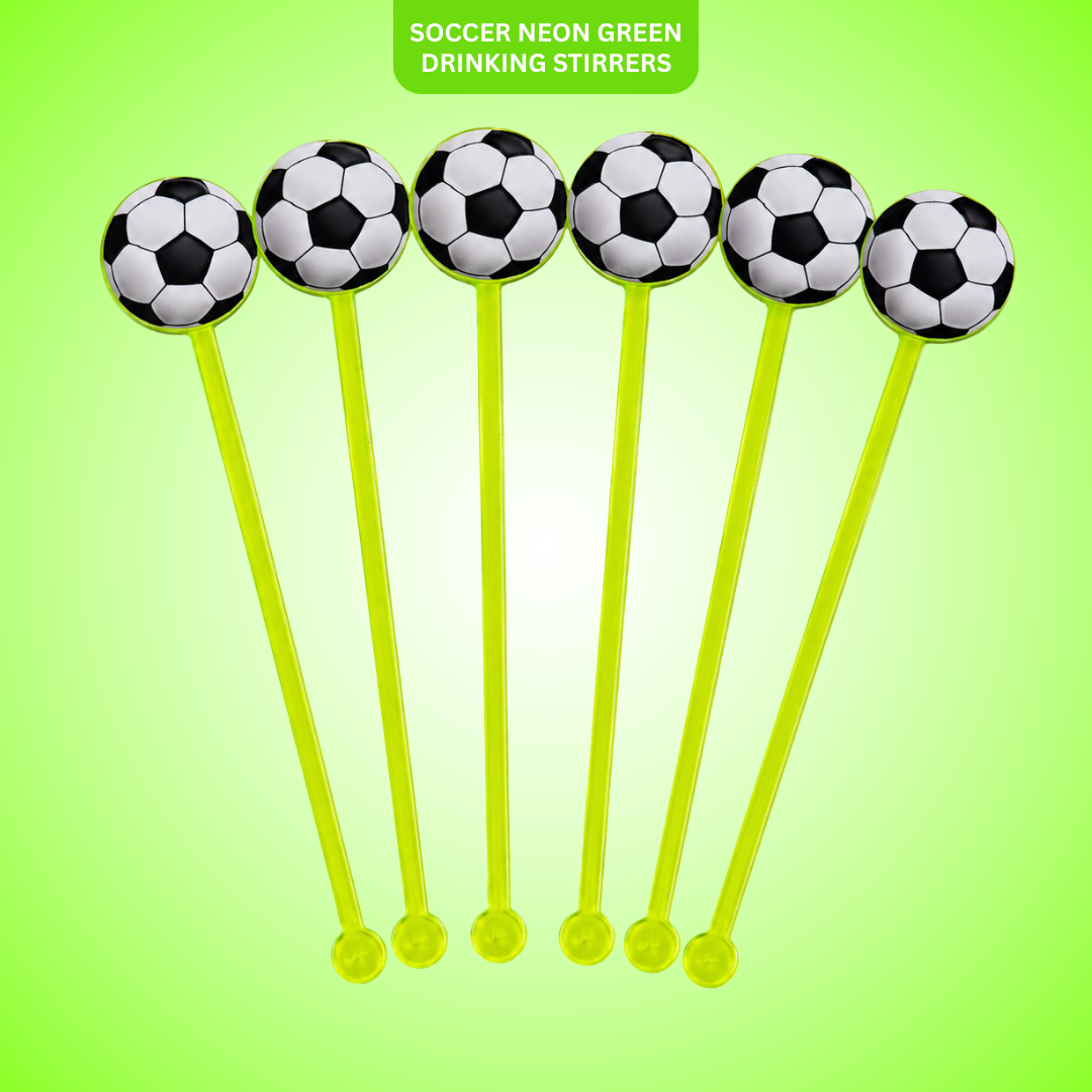Soccer Themed Neon Stirrers for Cocktails or Mocktails - 6PC