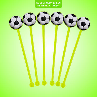 Soccer Themed Neon Stirrers for Cocktails or Mocktails - 6PC